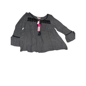 Ultrapink Womens Boho Chic Gray Tunic Top With Beaded Details & Bell Sleeves Siz